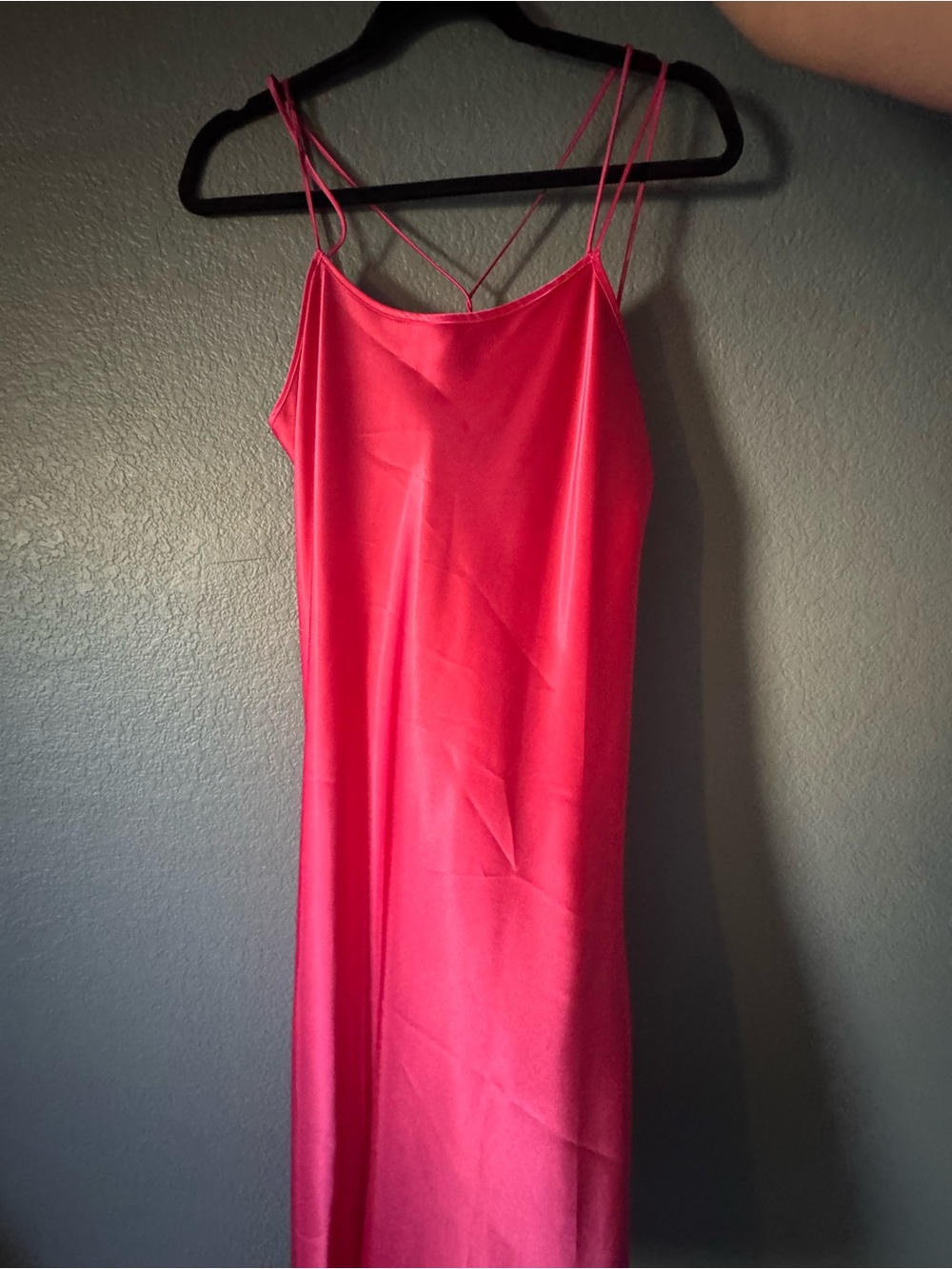 Rare- California Dynasty NWT Hot Pink Satin Slip Dress with Delicate Straps